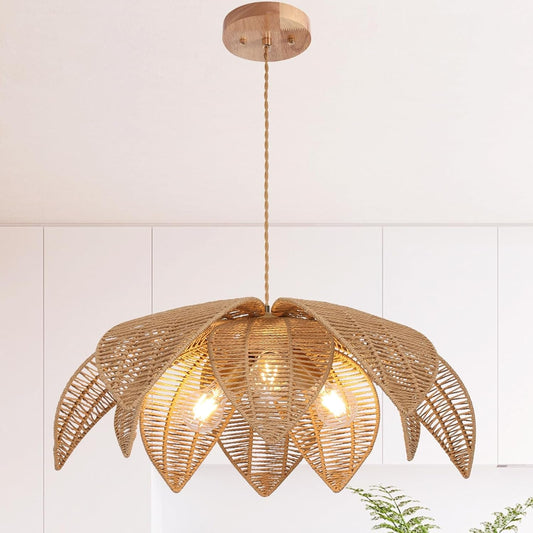 NEW Handwoven Rattan Chandelier 24 Inch Pendant Light Fixture