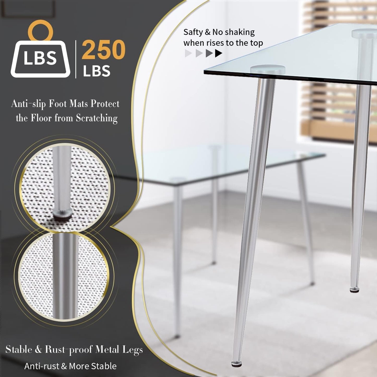 NEW Glass Dining Table For 4 51 Inch Clear Top For Home