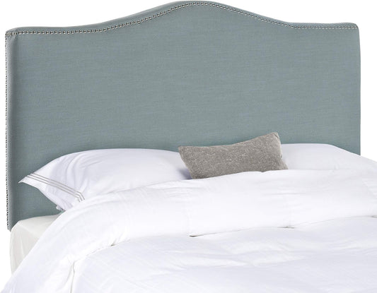 NEW Sky Blue Upholstered Camelback Headboard With Silver Nailhead