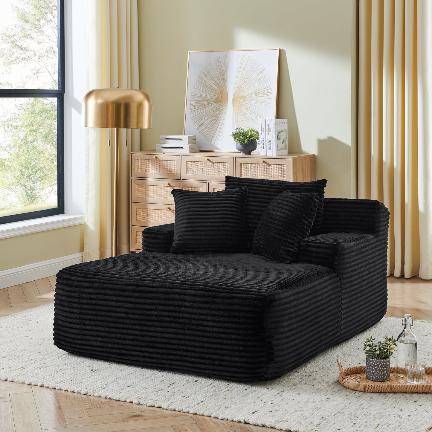 NEW Modern Black Velvet Fabric Single Lazy Sofa Lounge Chair