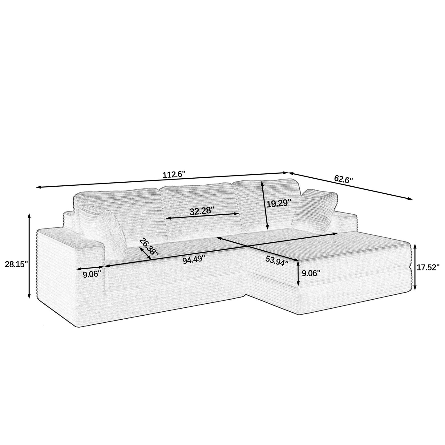 NEW Modern Minimalist Beige Corduroy L-Shaped Modular Sectional Sofa Bed