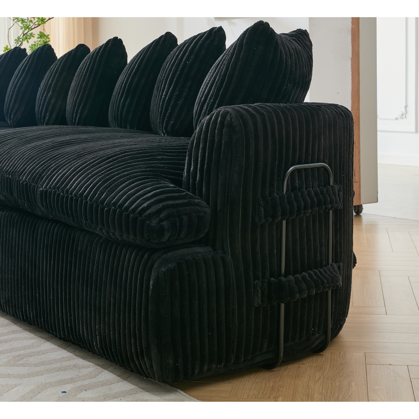 NEW 127''  Large Sectional Sofa ,Elegant Curved Design ,High-Resilience Foam ,Ten Back Cushions,L-Shape Left Sofa,No Assembly  Required , (Black-Soft Corduroy Fabric)