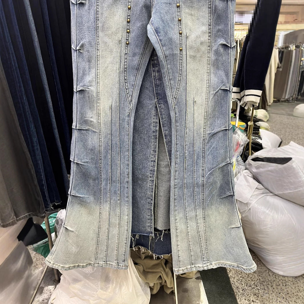 NEW Retro Rivet Heavy-duty Skinny Jeans High Waist Slimming Design