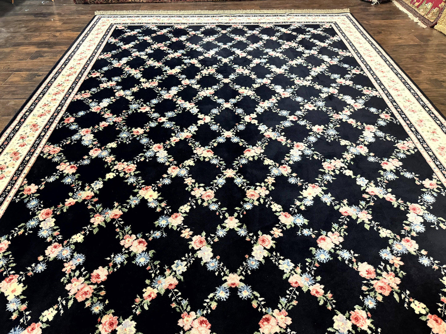 USED Karastan Rug 8.8 x 12, Garden of Eden #509/1270, Ebony Trellis, Vintage Discontinued Wool Pile Karastan Carpet