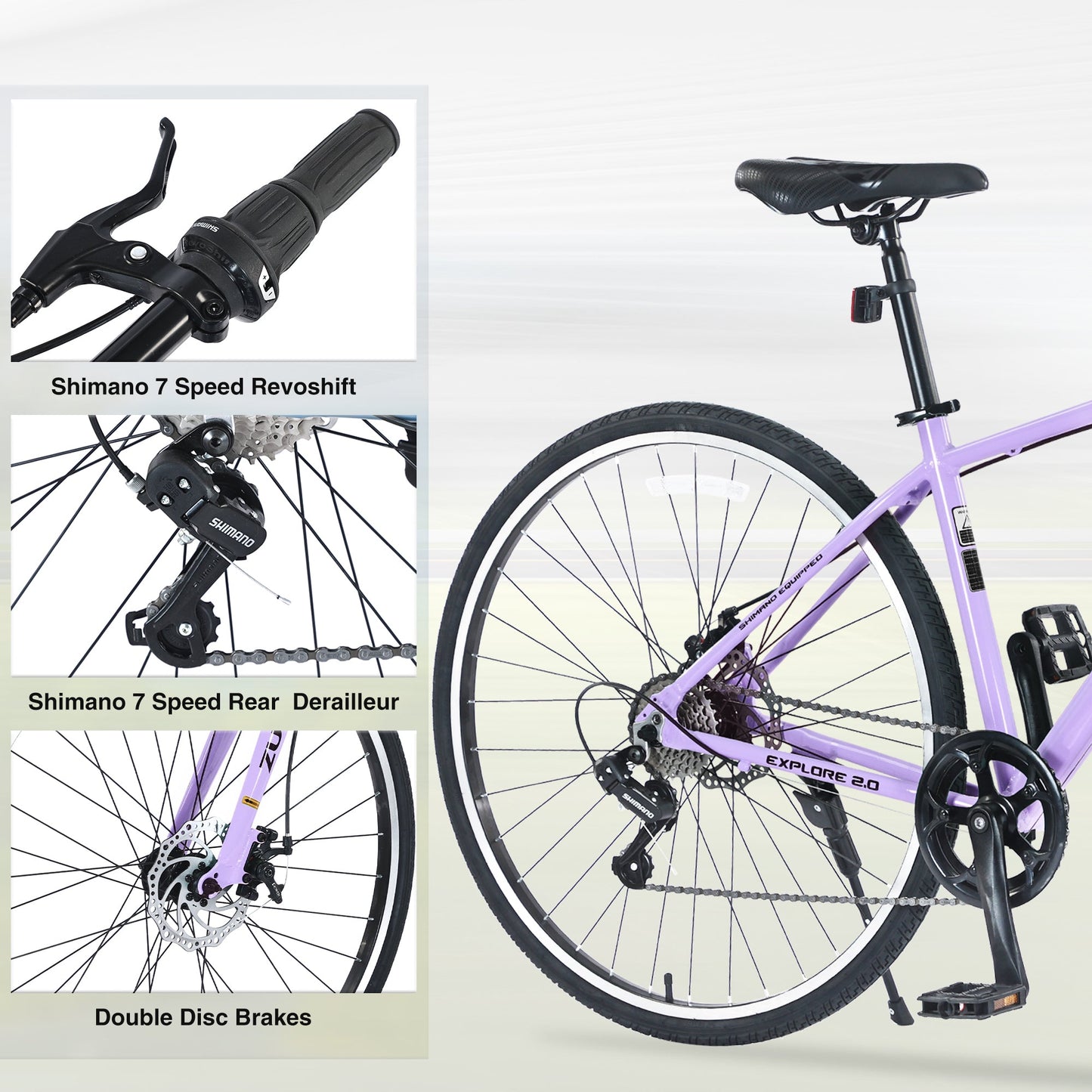 NEW Shimano 7 Speed Hybrid Bike Aluminum Alloy Frame Double Disc Brakes 700C Road Bike For men women's City Bicycle