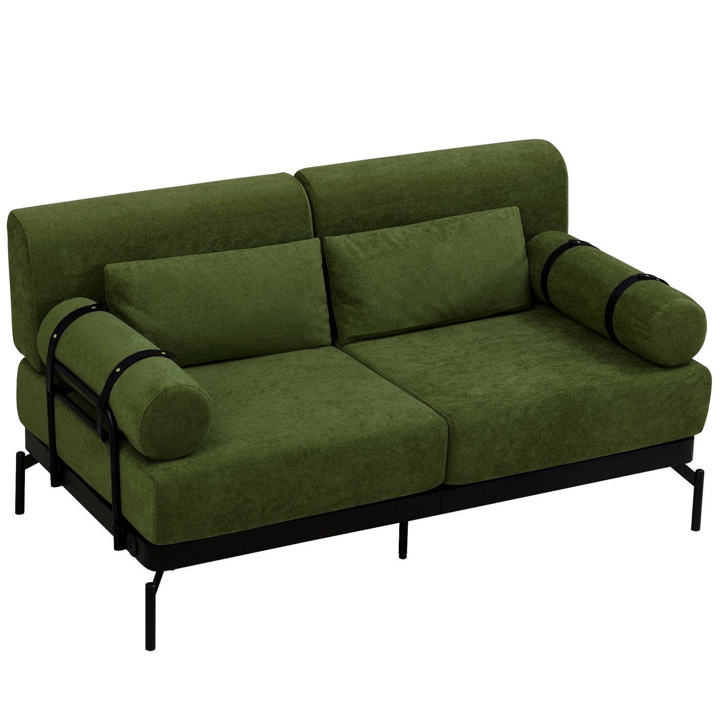 NEW Modern Green Chenille Foam 2 Seat Pillow Top Arms Metal Frame Loveseat
