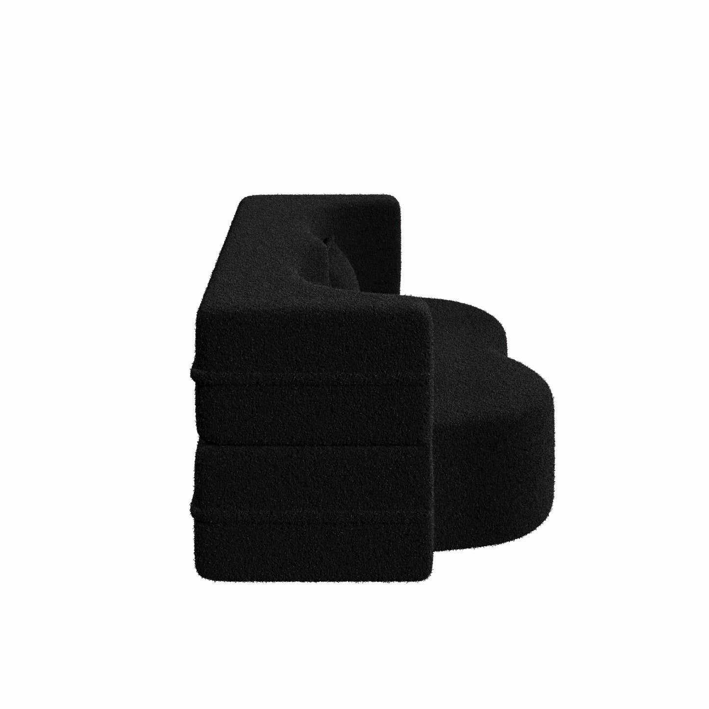 NEW Modern Floor Sofa with 2 Pillows,Convertible Teddy Fabric Foam Filled Sleeper Sofa Bed,15 ' Full Size Folding Mattress for Living Room,Guest Bed,Playroom,No Assembly Required,Black