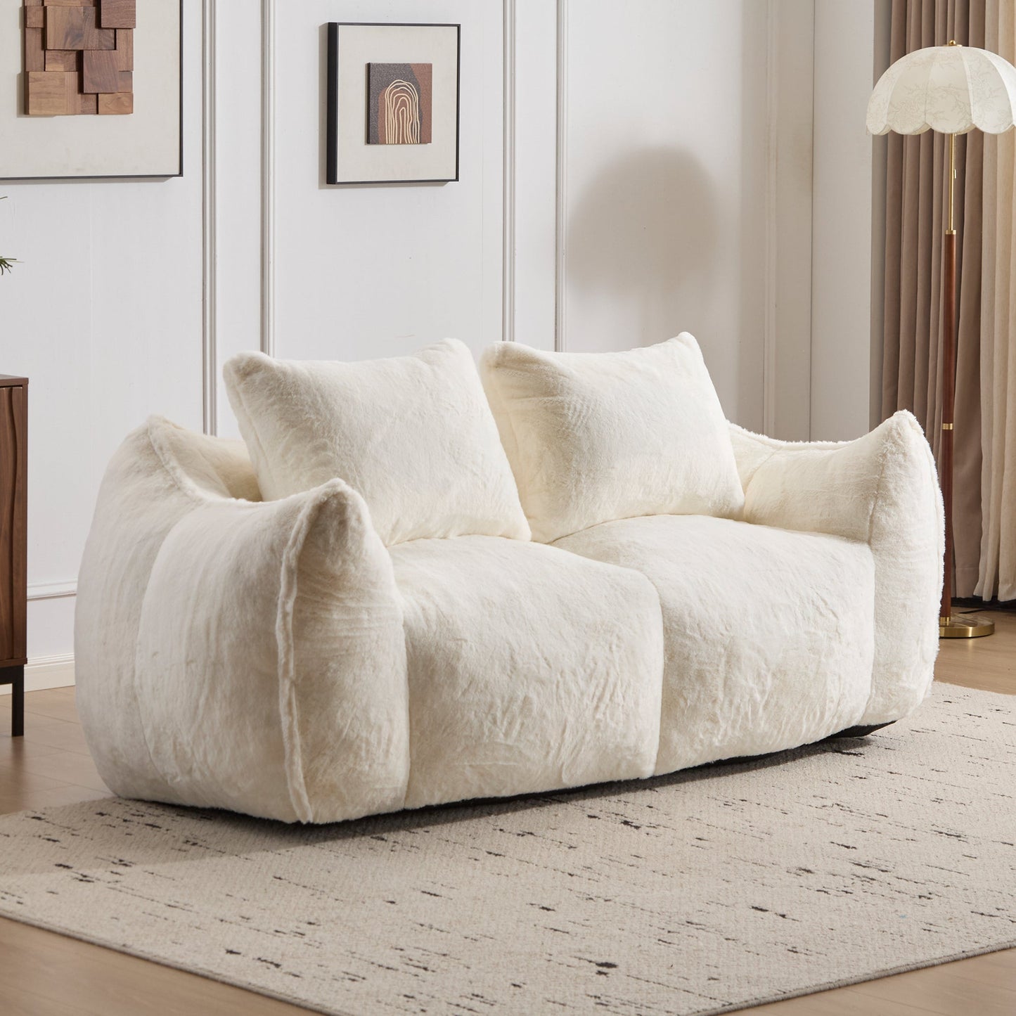 NEW Giant Bean Bag Couch for Adults, Ultra Soft Fluffy Loveseat Bean Bag Sofa, Oversized Chase Lounge Chair Indoor for Living Room Bedroom, No Assembly Required Cozy Reading Chair with Pillows, White