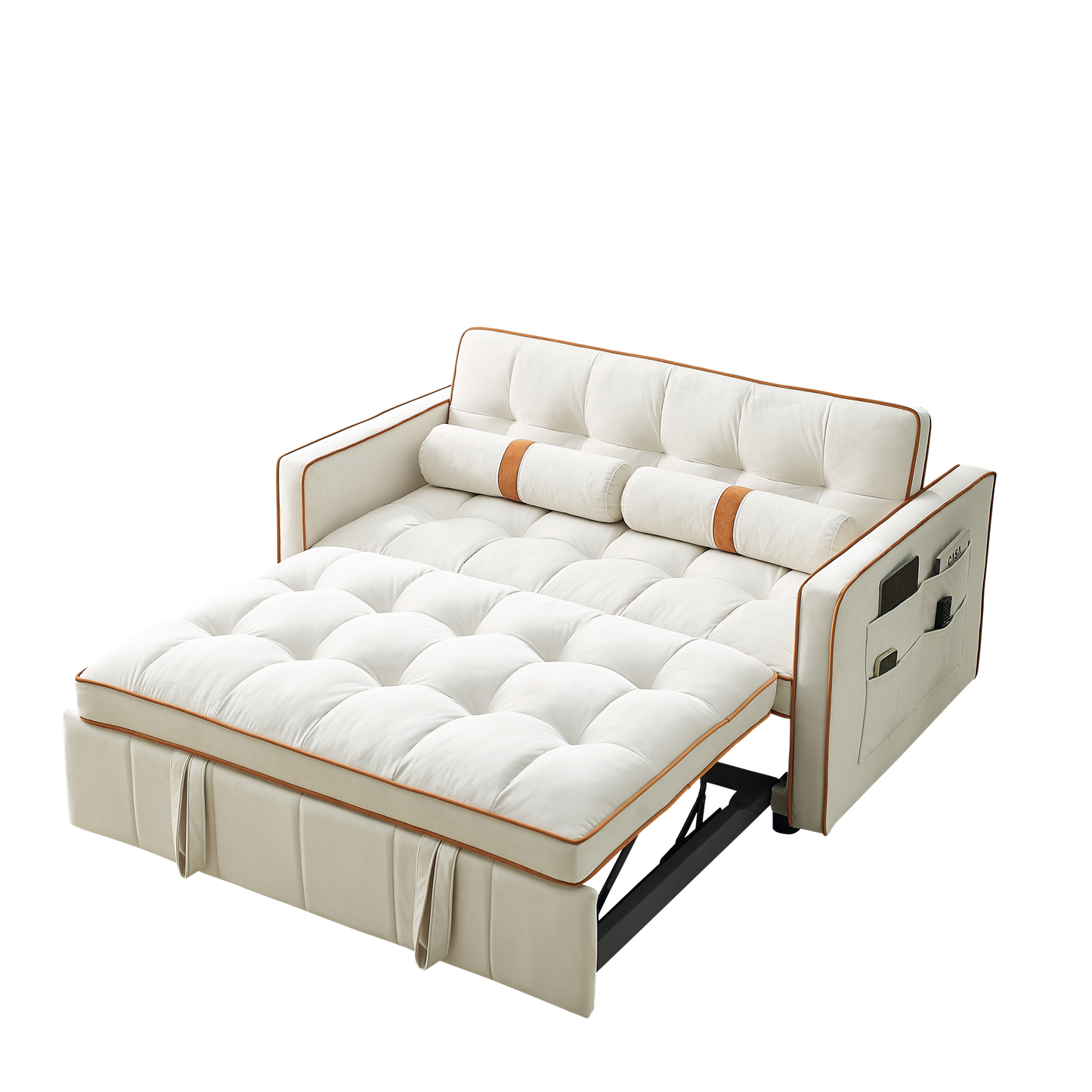 NEW Modern 55.5' Pull Out Sleep Sofa Bed 2 Seater Loveseats Couch with Side Pockets and Adjustable Backrest