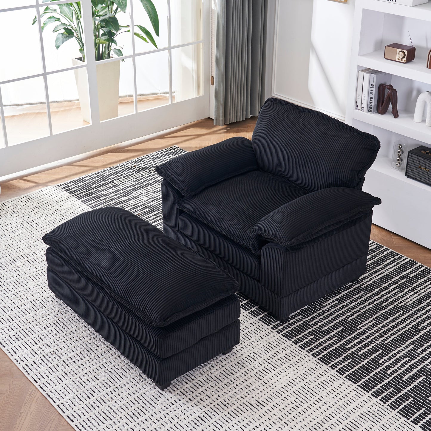 NEW 56.3 Inch Corduroy single sofa With  2 toss pillows and a ottoman ,Comfy Sofa- Deep Seat Couch for Living Room