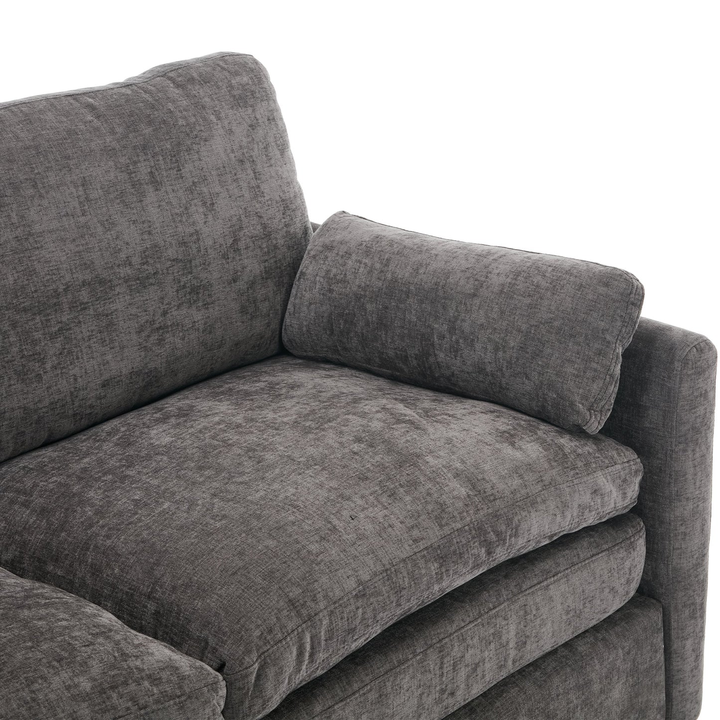 NEW Gray Premium Chenille Fabric Upholstered Rolled Arm Loveseat with Lumbar Pillow