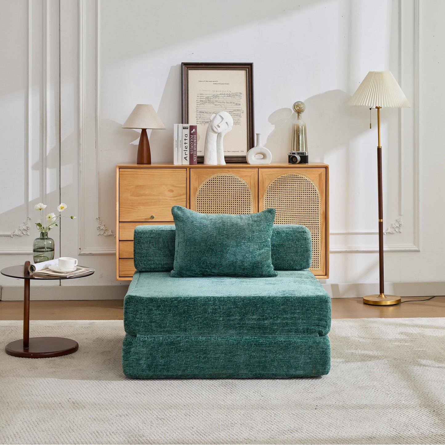 NEW Dark Green Chenille Fabric Compression Convertible Sofa Bed Single Seater Boneless Modular Sectional Sofa