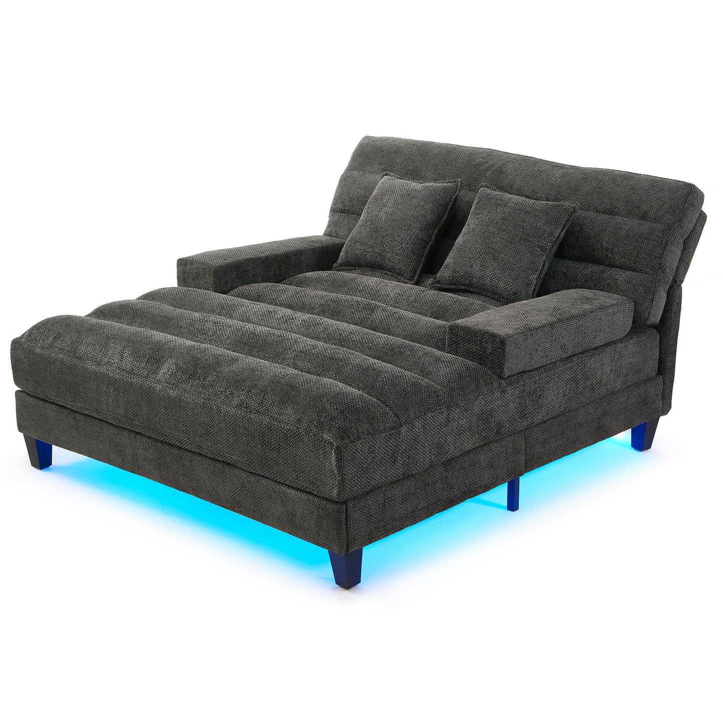 NEW  Grey Chenille LED Light Strip Upholstered Modern Chaise Lounge Sofa Bed