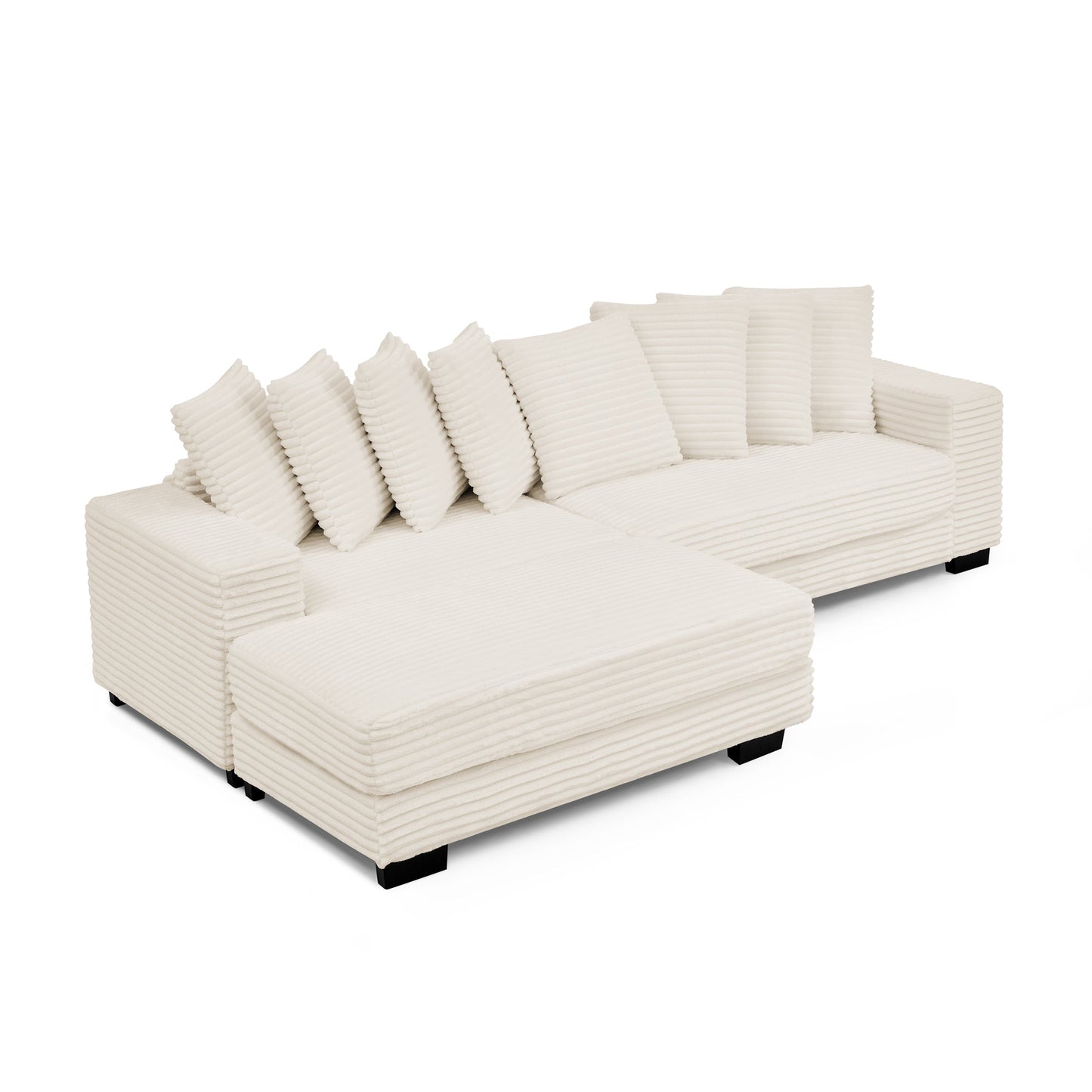 NEW Corduroy Tufted Upholstered Sleeper Sectional Sofa, L-Shaped Modular Convertible Sofa , Can freely change the position of the footrests-Beige(Assembly is required)