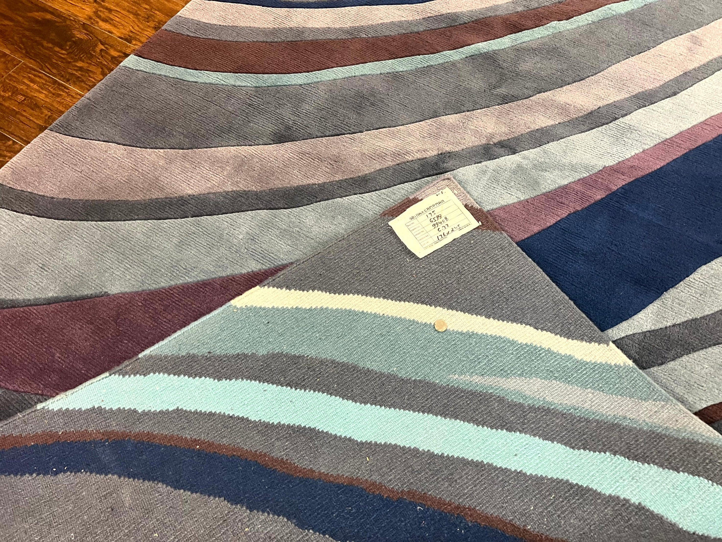USED Modern Nepali Handmade Wool Rug 6x8, Blues Gray Mauve, Abstract, Nepali Tibetan Rug