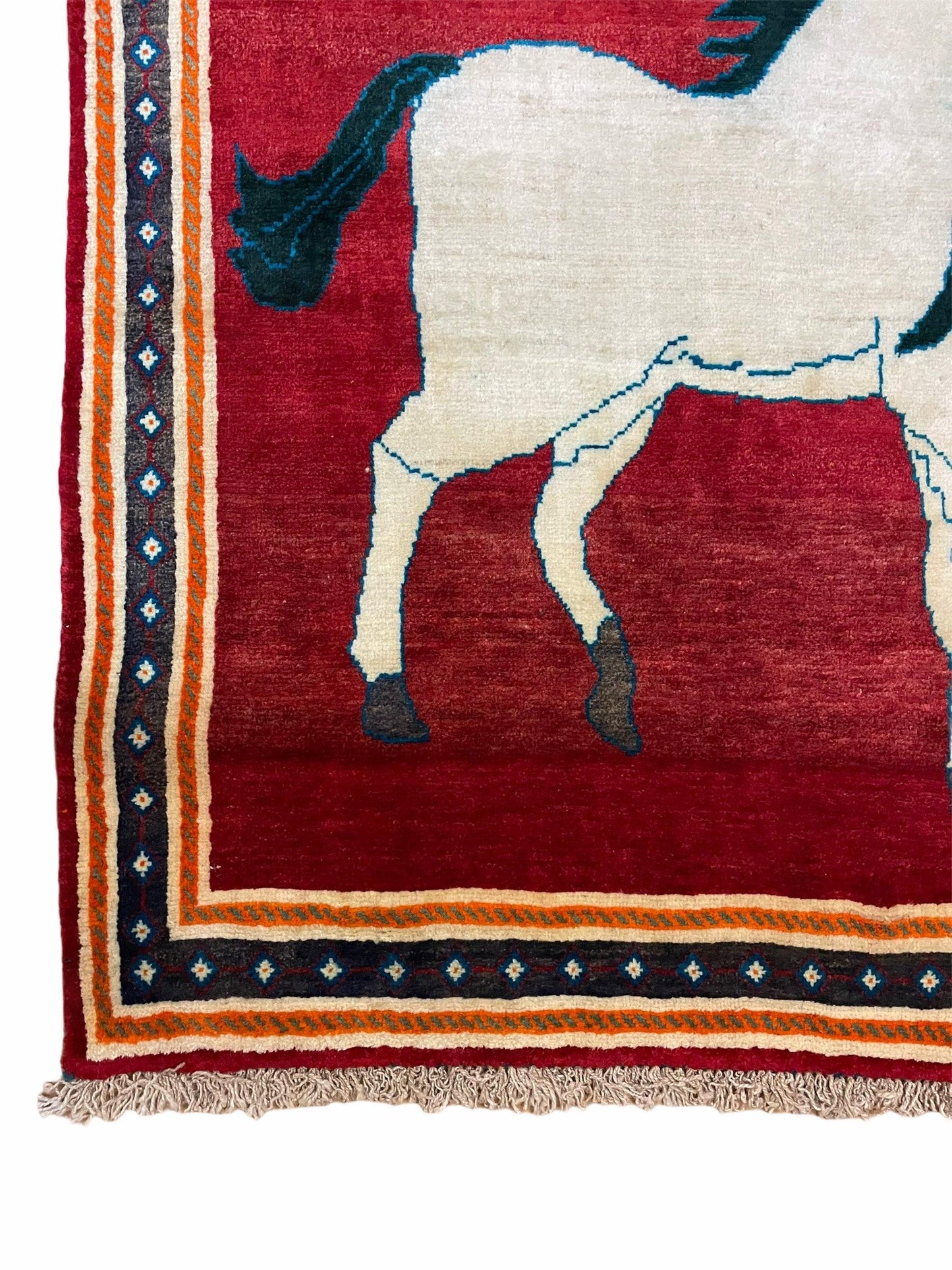 USED 3.5 X 6 Handmade Hand-Knotted New Vintage Rug Quality Wool White Horses Red