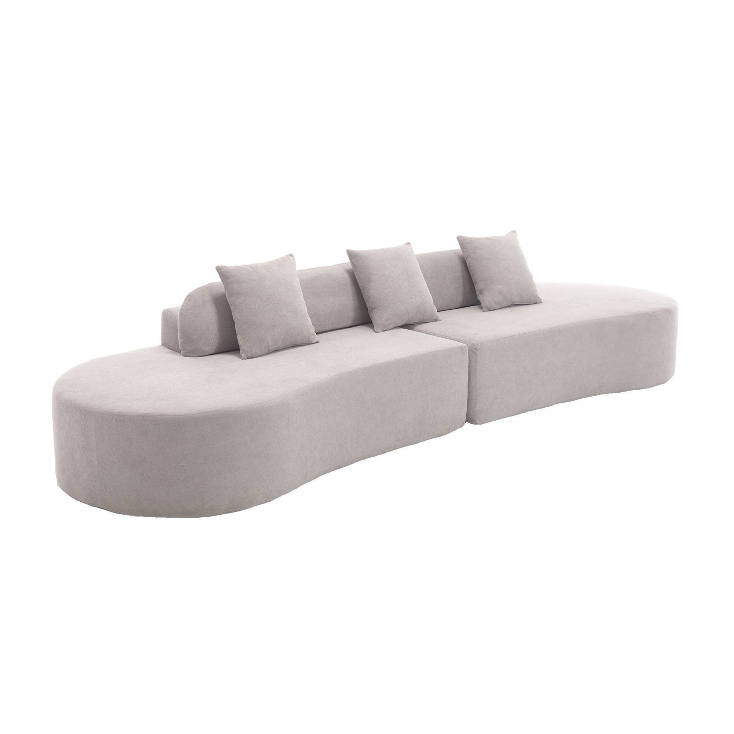 NEW Modern Curved Combination Gray Terrycloth Fabric Minimalist Sofa with Three Pillows