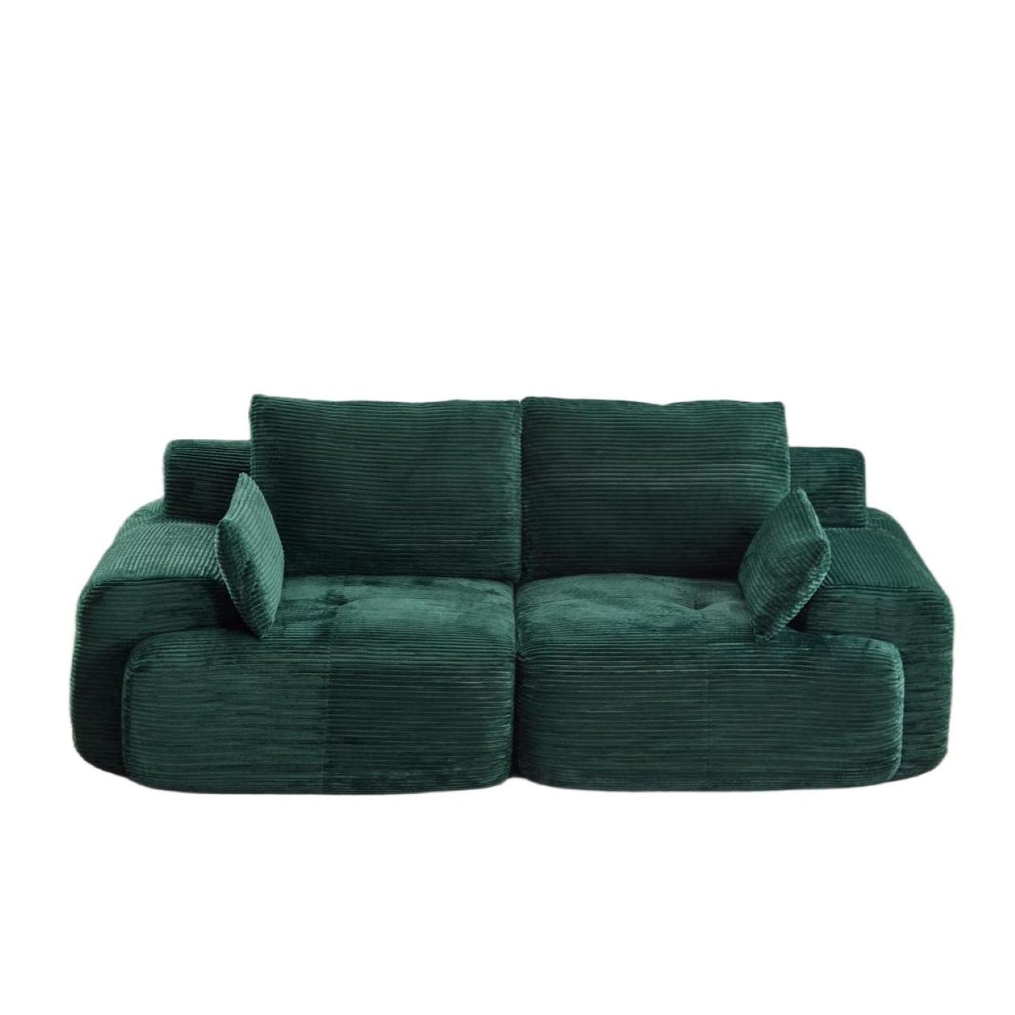 NEW Modern Memory Foam Green Corduroy Fabric Extra Deep Loveseat Compressed Sofa 2 Seater Large Modular Sectional Sofa Couch