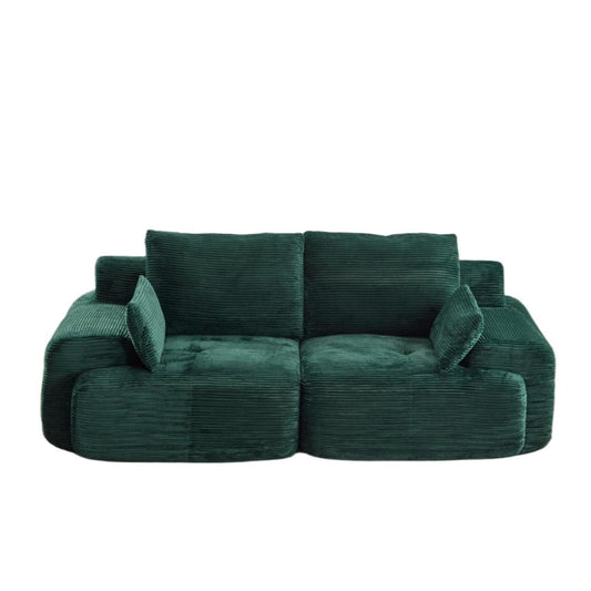 NEW Modern Memory Foam Green Corduroy Fabric Extra Deep Loveseat Compressed Sofa 2 Seater Large Modular Sectional Sofa Couch