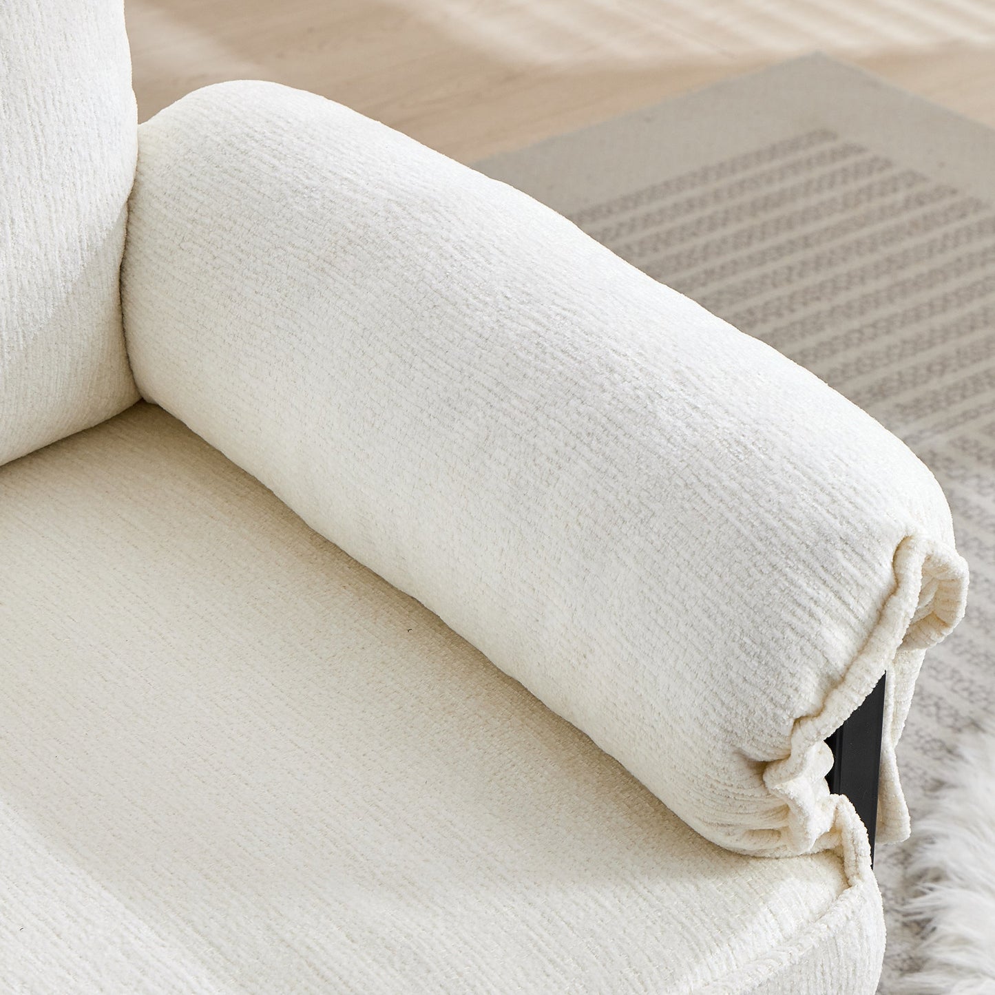 NEW Golden Leg Adjustable Frame Sofa in Creamy White Chenille, 31.5L x 28.5W x 34.7H inches