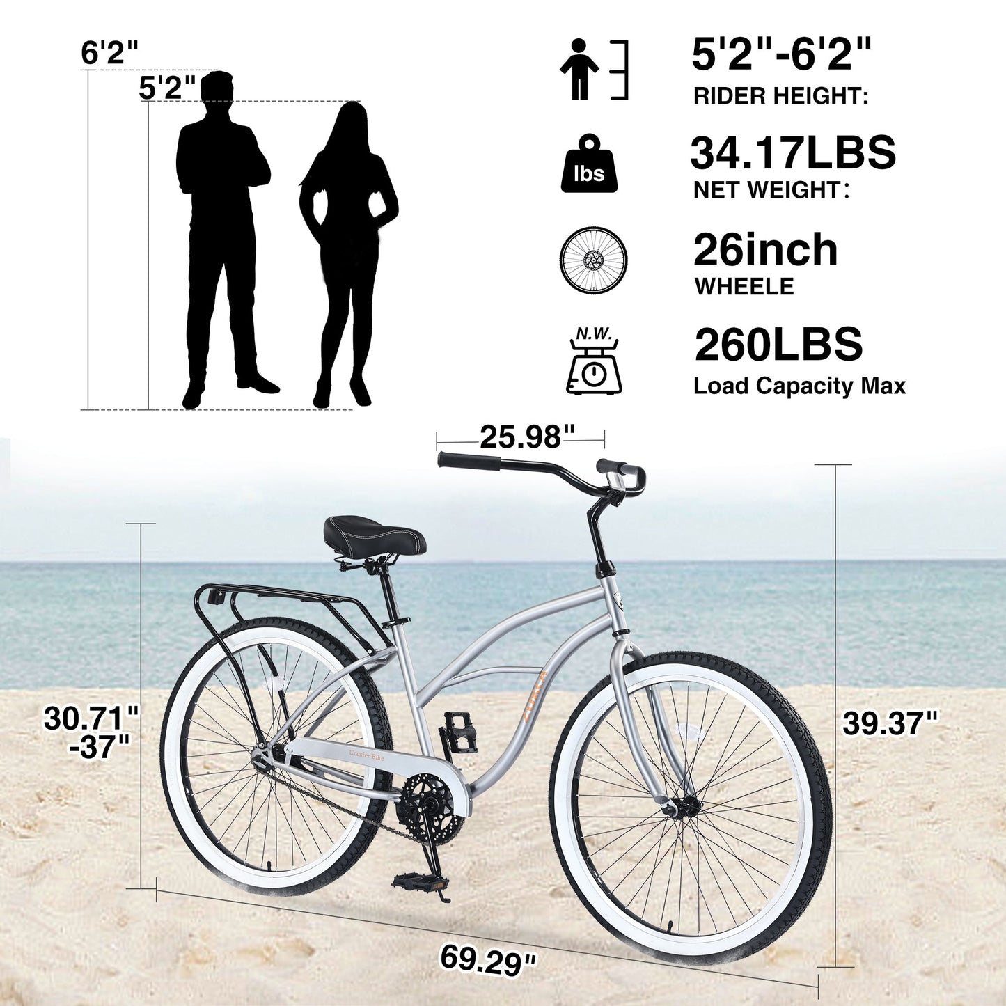 NEW Single Speed Bicycles 26'Inch,Steel Frame, Wide Wheels for Stability, Rear Coaster Brakes,Multiple Colors Men's Beach Cruiser Bike