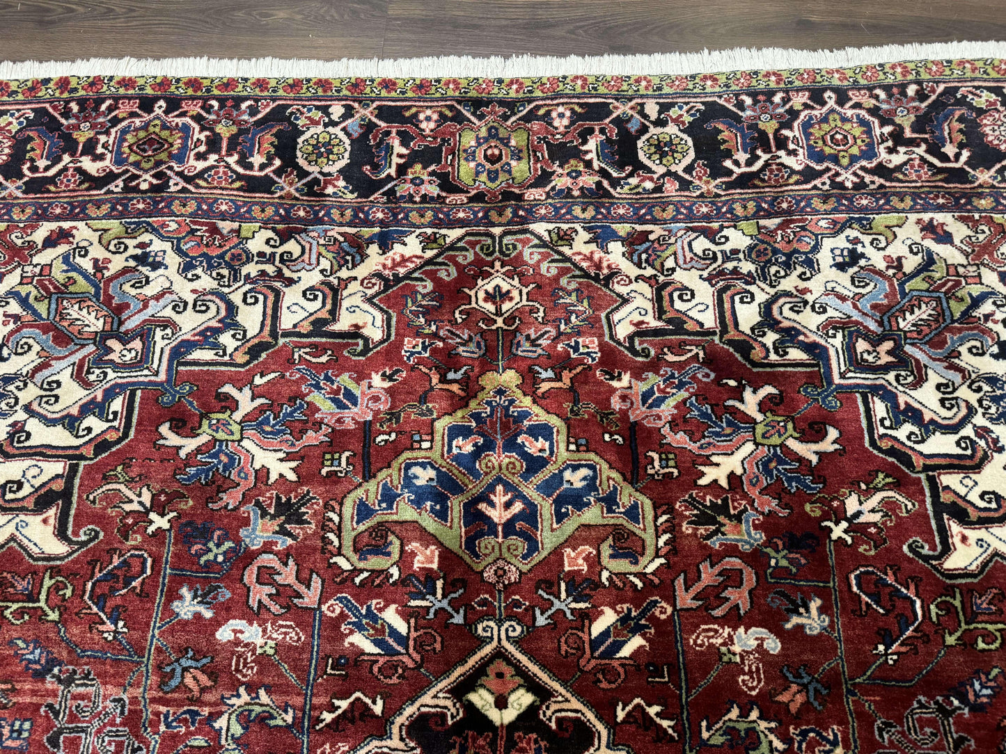 USED Antique Persian Heriz Rug 8x11, Geometric Tribal Wool Carpet, Brick Red