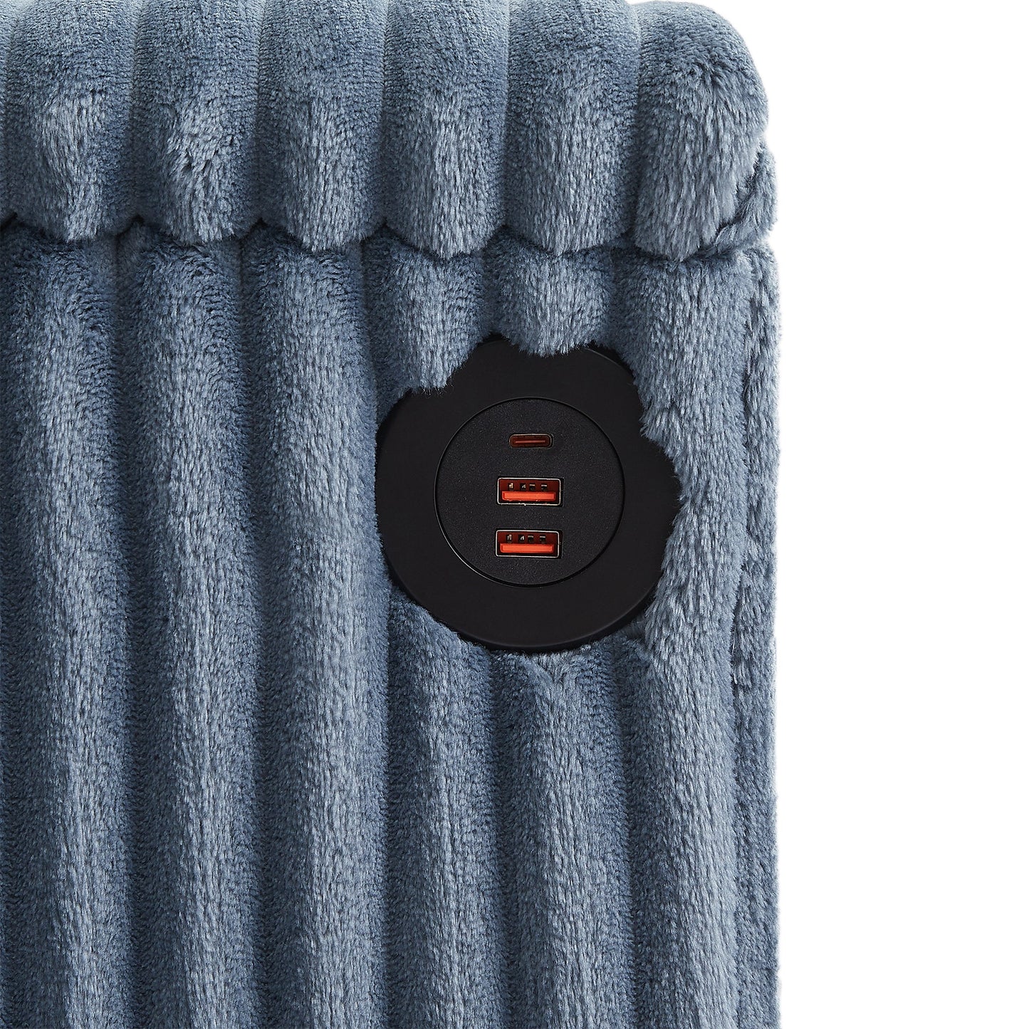 NEW Modern 4-Seater Corduroy Sofa Couch with USB Ports, Hidden Storage, Flip-Top Cup Holders, Blue, 133'