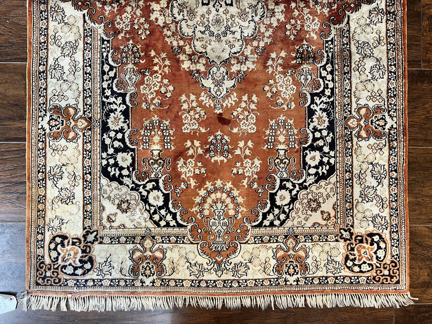 USED Turkish Silk Rug 3x5, Very Fine 400 KPSI, Floral Medallion, Handmade Hand Knotted Silk on Silk Oriental Carpet