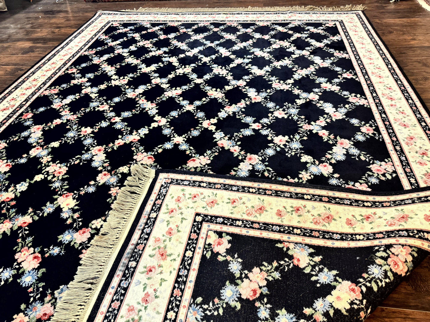 USED Karastan Rug 8.8 x 12, Garden of Eden #509/1270, Ebony Trellis, Vintage Discontinued Wool Pile Karastan Carpet