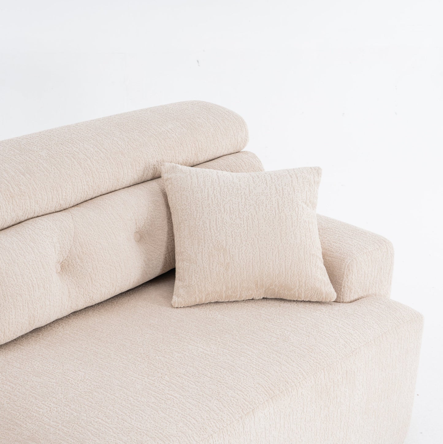 NEW LY-029 Apricot Compression Sofa 4-seater Wood Grain Chenille Fabric Couch with Two Pillows