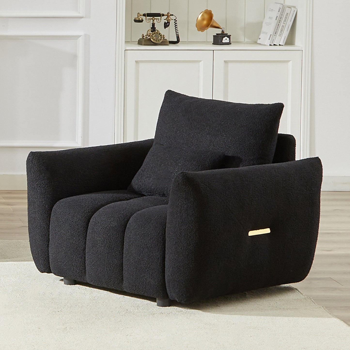 NEW Black W1193S00087 MH36.8'' Teddy Fabric Modern Lounge Sofa Chair