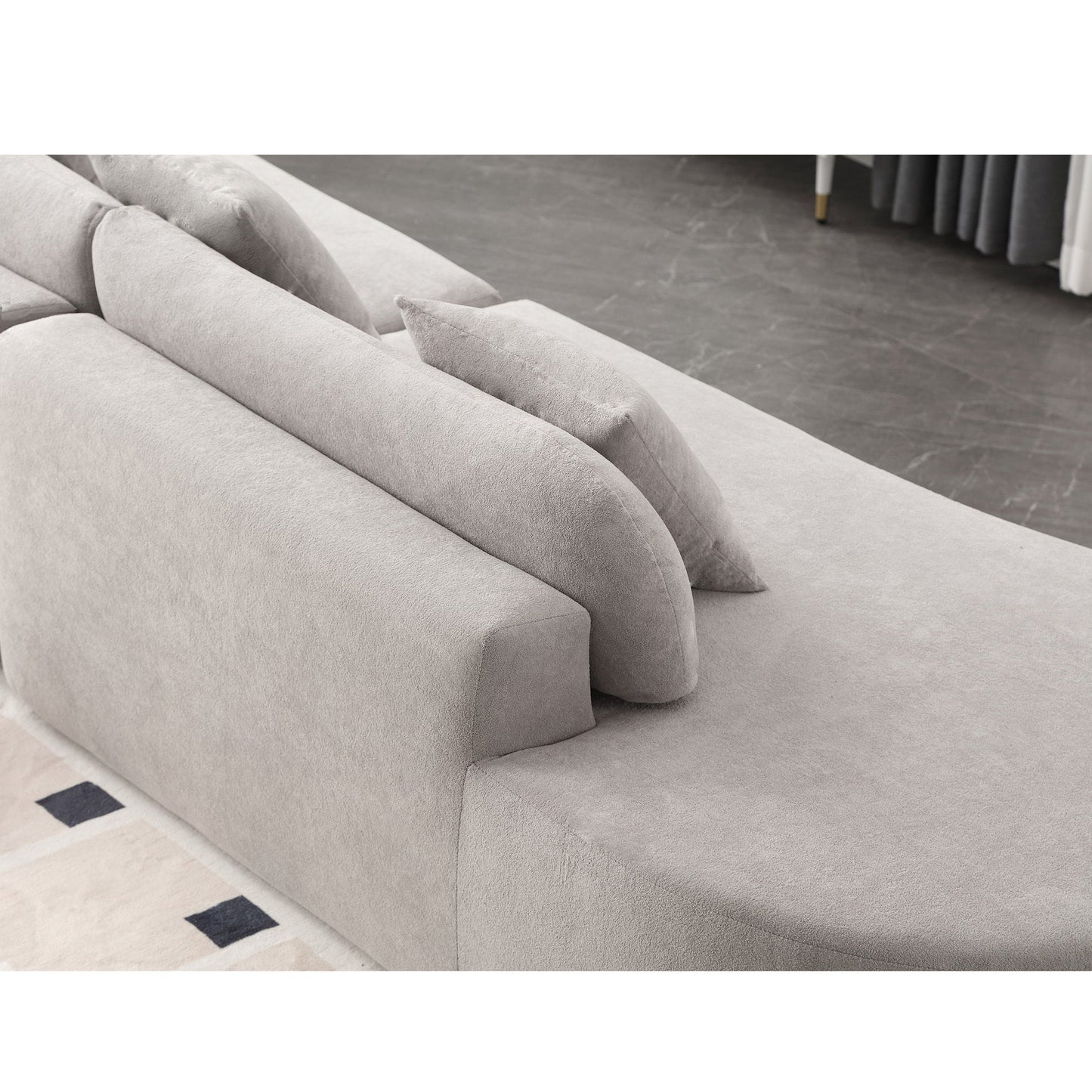 NEW Modern Curved Combination Gray Terrycloth Fabric Minimalist Sofa with Three Pillows