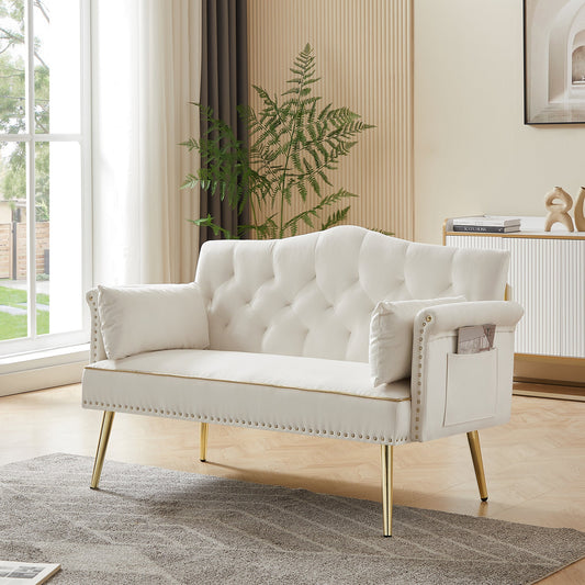 NEW Cream White Velvet Loveseat Sofa