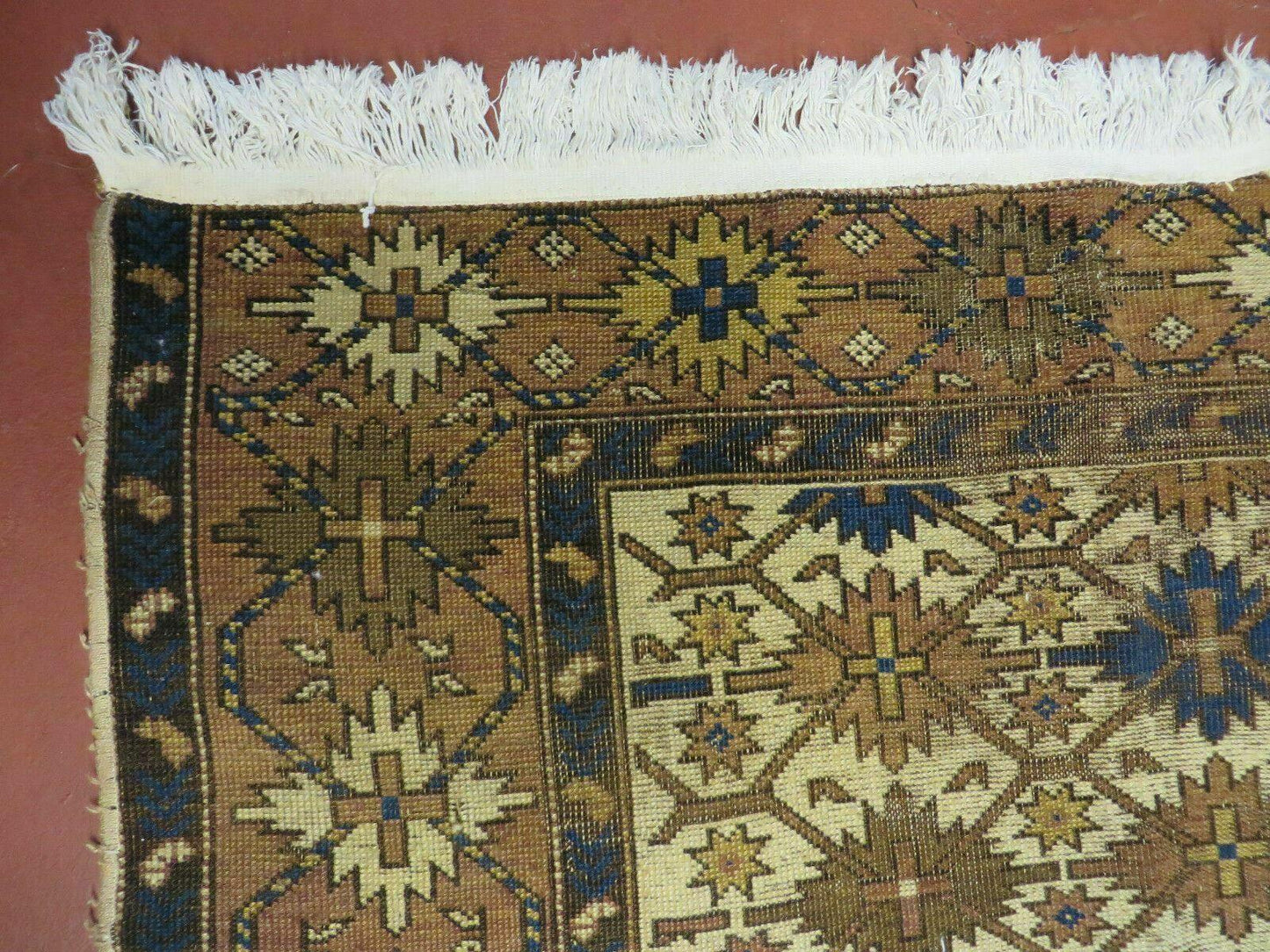 USED 4' X 5' Antique Handmade Caucasian Kazak Shirvan Wool Rug Snow Flakes