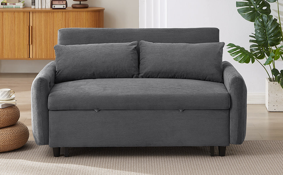 NEW 54.5’ Dark Grey Corduroy Modern Convertible Pull-out Sofa Bed