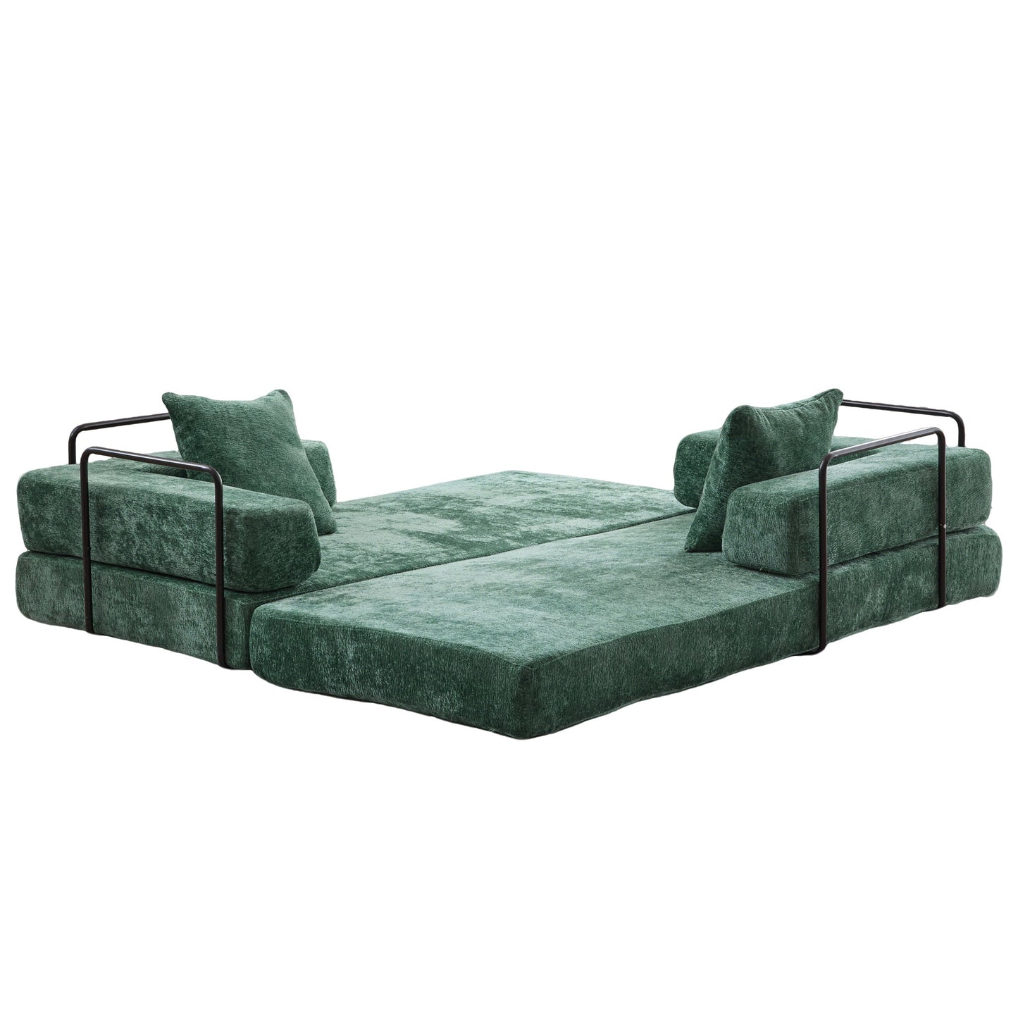 NEW Dark Green Chenille Fabric Floor Compression Convertible Sofa Bed