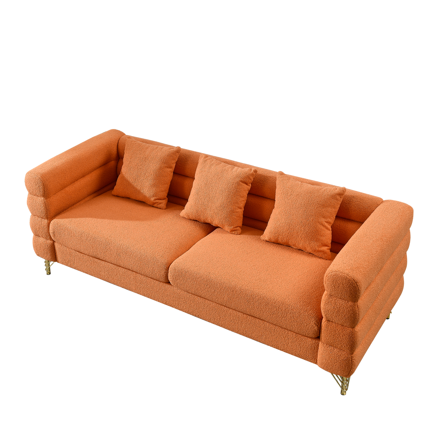 NEW 81 Inch Oversized Orange 3 Seater Fabric Sectional Deep Seating Sofa with 3 Pillows