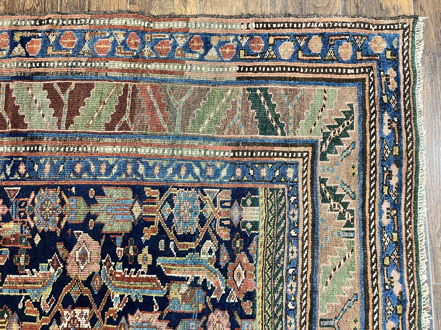 USED Caucasian Kalegy Rug 6x11, Wide Runner, Wool Hand Knotted Carpet, Navy Blue Tribal Rug, 1920s Antique Rug, 6 x 11 Oriental Carpet