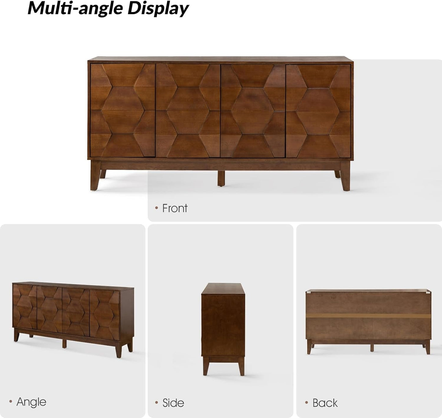 NEW Walnut Mid Century Sideboard Buffet With Solid Wood Legs
