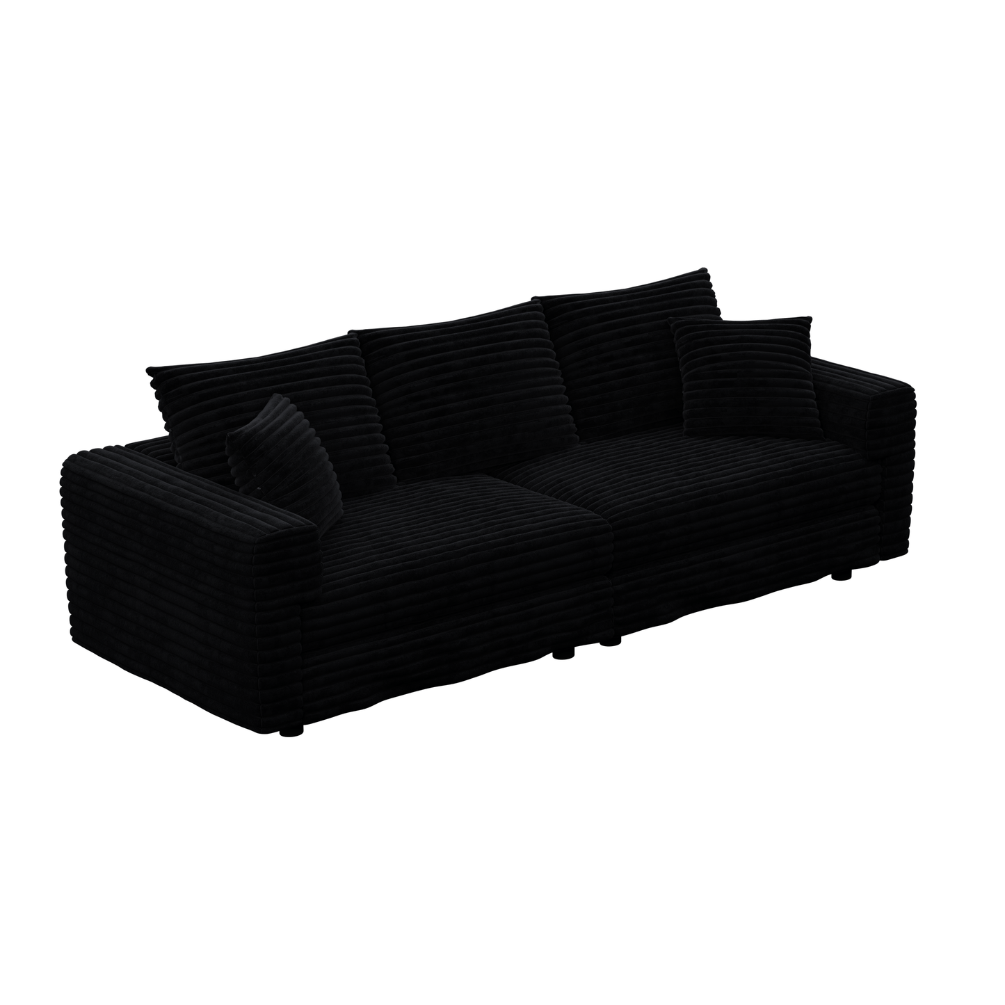 NEW 82.7' Black Plush Corduroy Deep 3-Seat Modern Comfy Upholstered Sofa Couch