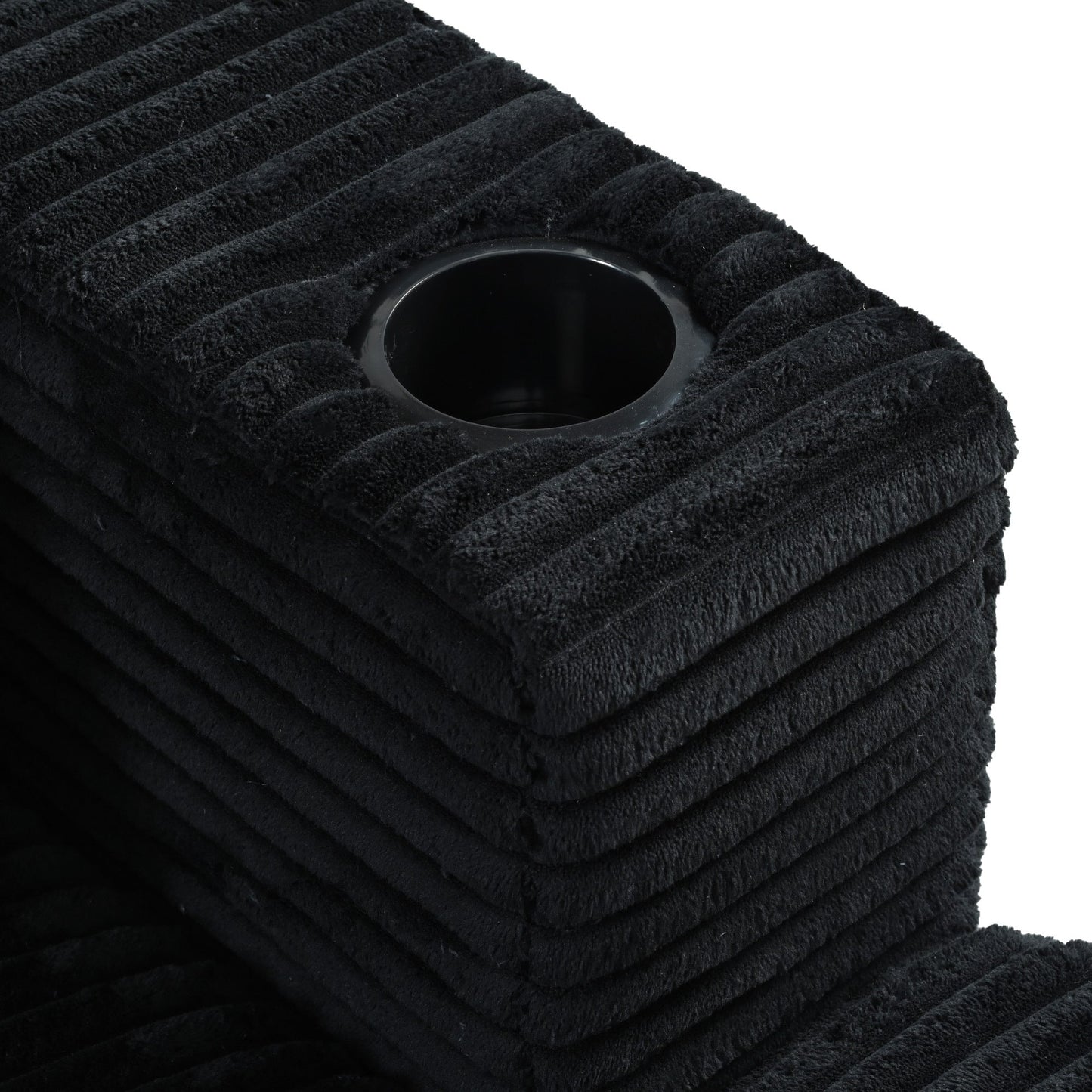 NEW Black Corduroy Oversized Loveseat Chaise Lounge Sectional Sofa Bed with USB Ports Cup Holders and Pillows