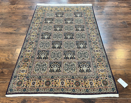 USED Persian Qum Rug 5x7, Panel Design Oriental Carpet, Multicolor, Hand Knotted Wool Vintage Traditional Rug, Medium Size 5 x 7 ft, Fine Rug