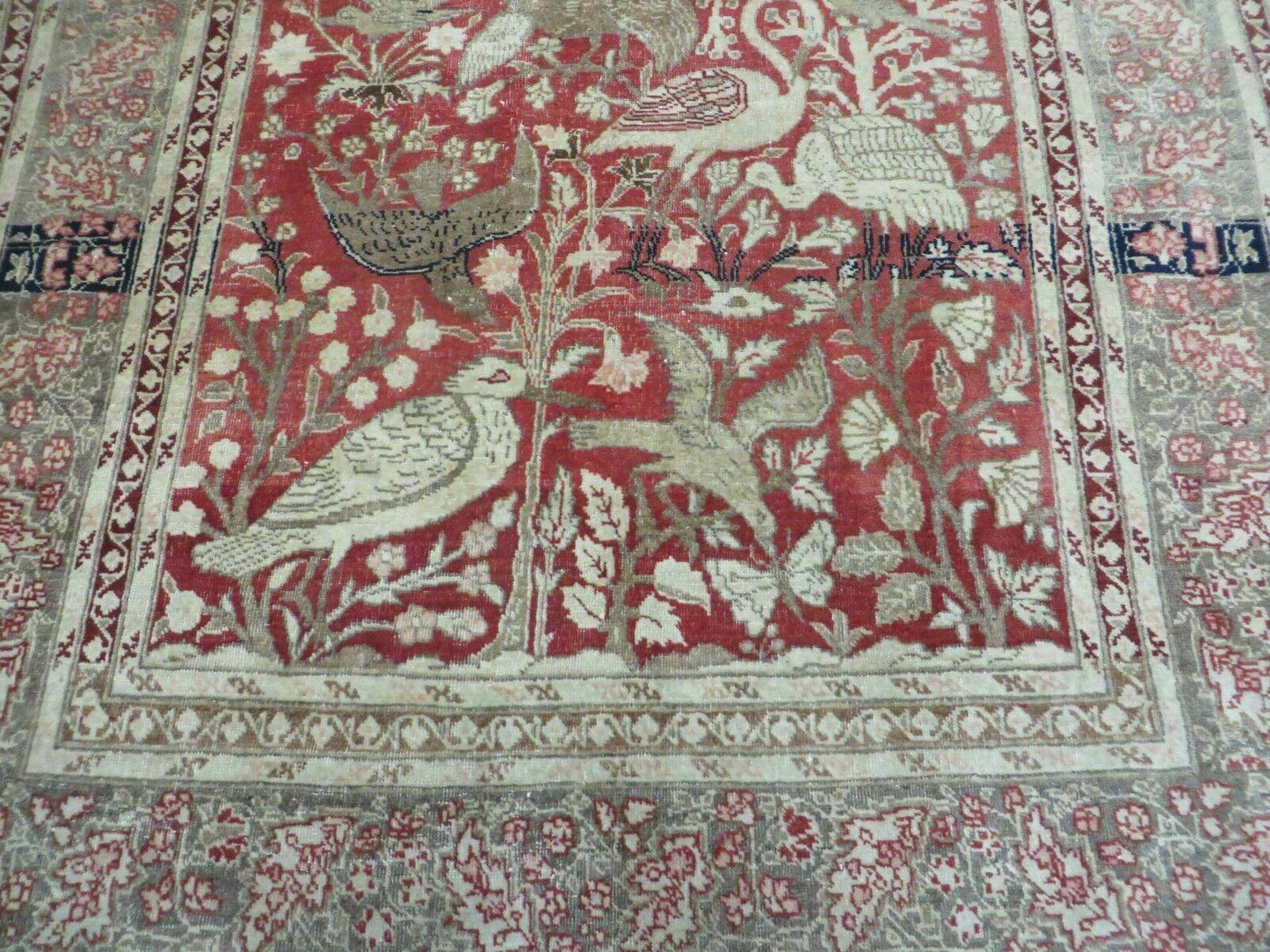 USED 4' X 6' Antique Handmade Turkish Tree Of Life Oriental Wool Rug Birds Red