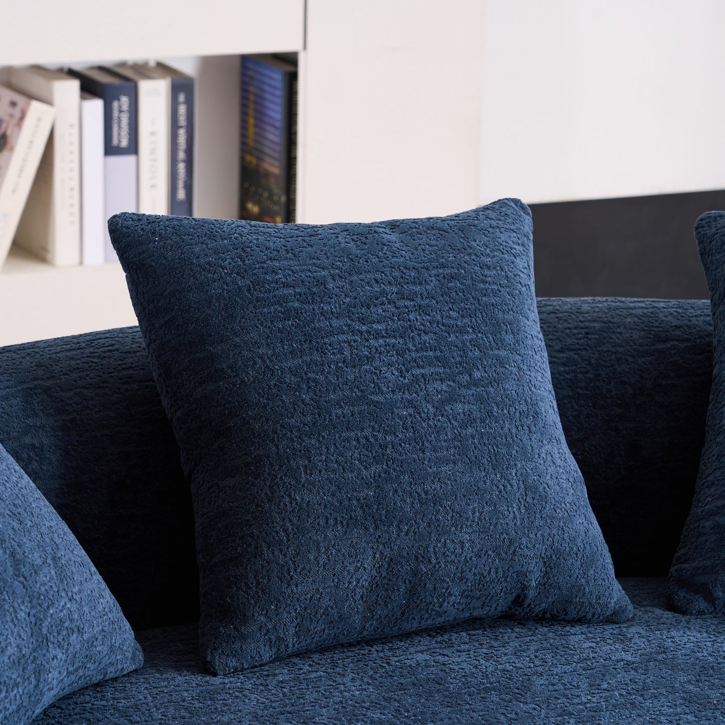 NEW LY-025S Chenille  Curved Loveseat Blue Full Compression Sponge Sofa with 3 Pillows