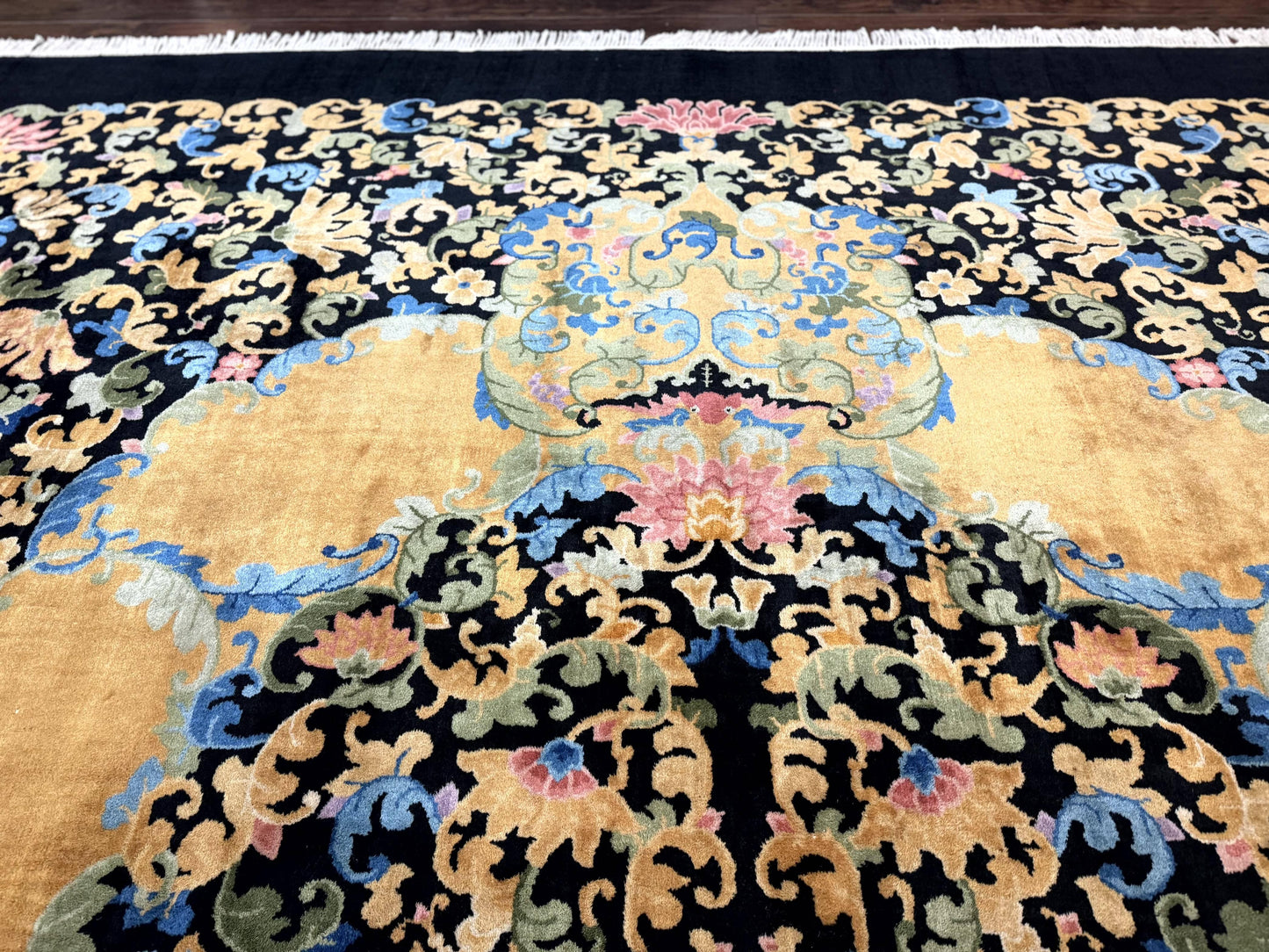 USED Antique Chinese Peking Rug 12.6 x 14.9, Palace Size Asian Oriental Carpet, Art Deco Rug, Rare