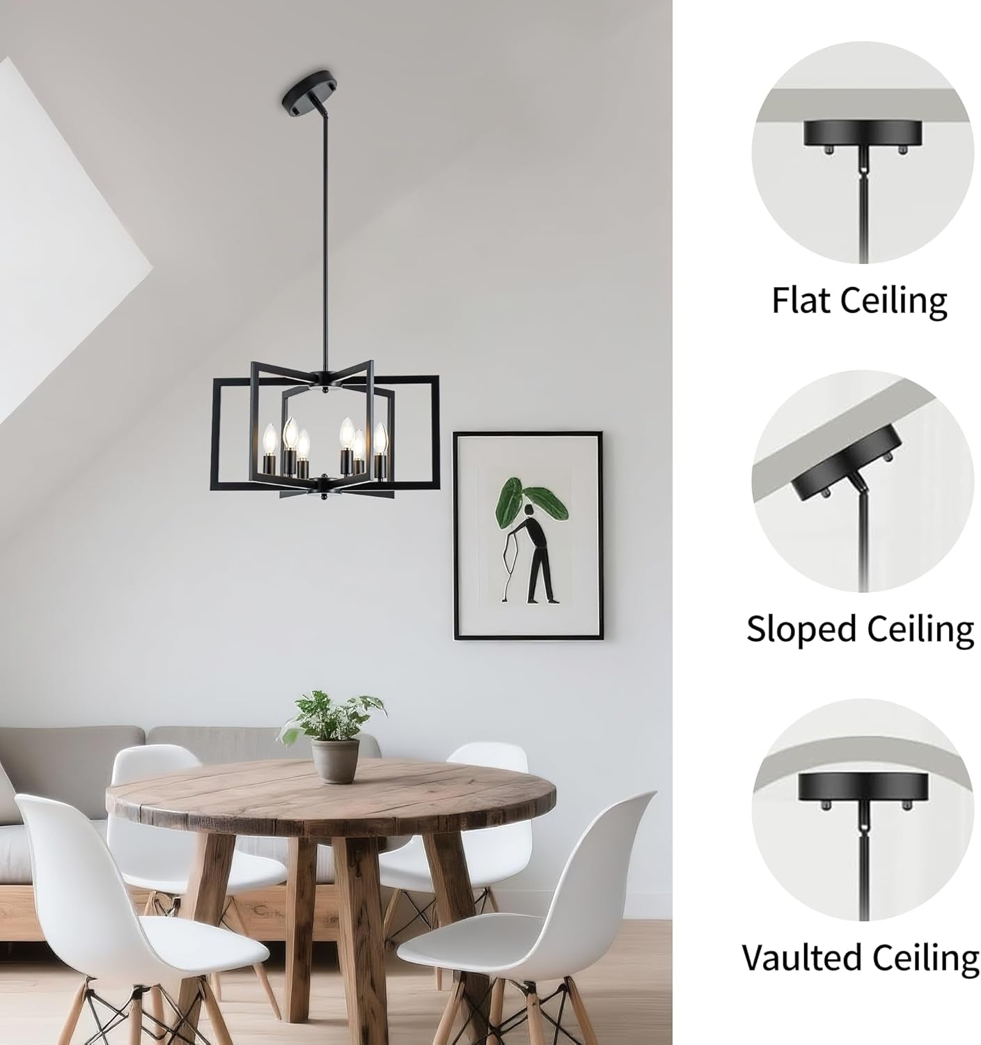 NEW Black 6 Light Adjustable Pendant Chandelier For Dining Room