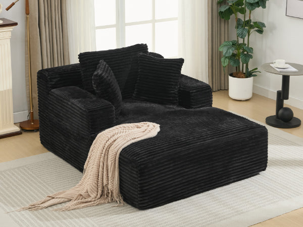 NEW Modern Black Corduroy Chaise Lounge Sofa Bed with Removable Pillows, 48.8' Upholstered Sleeper Sofa