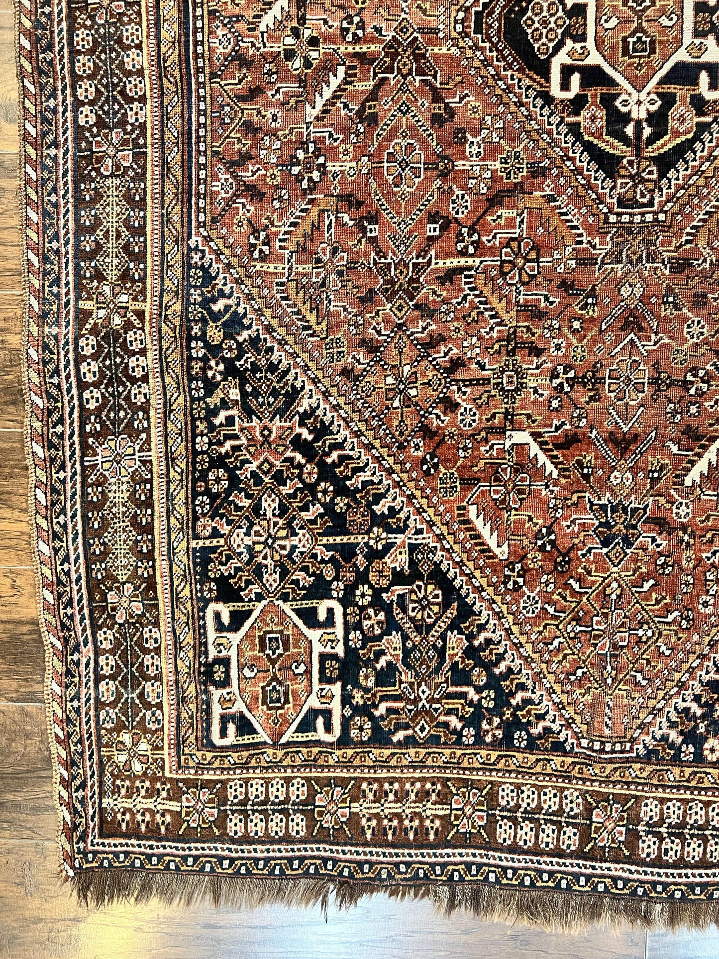 USED Antique Persian Shiraz Tribal Rug 6x8, Geometric Rug, Wool Handmade Hand Knotted Carpet, Red Blue