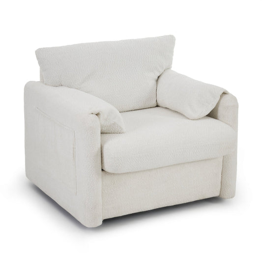 NEW Ivory White Swivel Ergonomic Reading Rotating Modern Single Seat Lounge Accent Chair with Chenille Fabric & High-Resilience Cushion