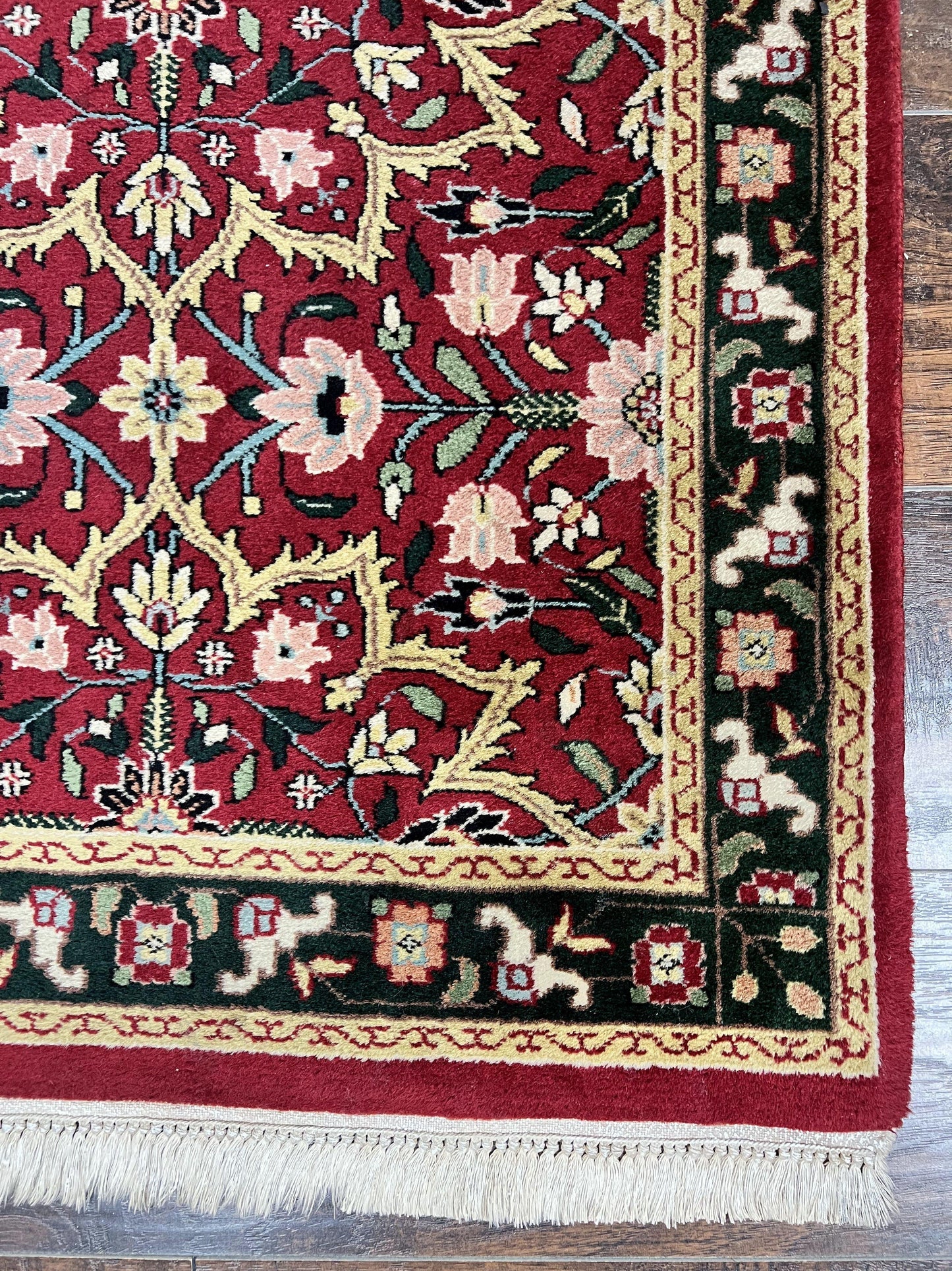 USED Indo Persian Runner Rug 2.6 x 10, Floral Hand Knotted Wool Hallway Rug, Red